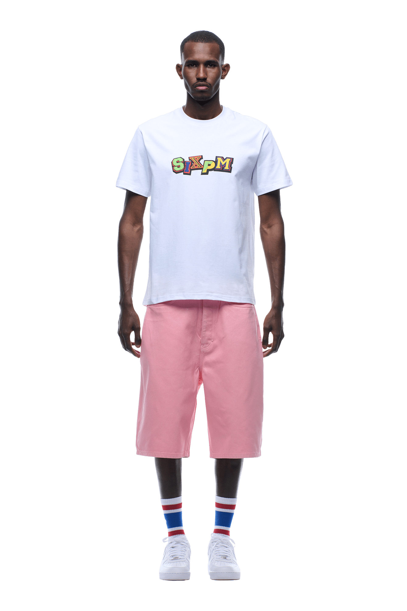 WEISSES T-SHIRT MIT MEHRFARBIGEN SCHRIFTARTEN