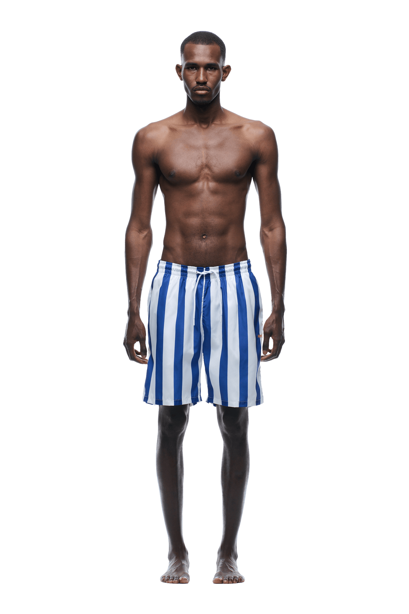 Gestreifte Badeshorts, weiß/marineblau