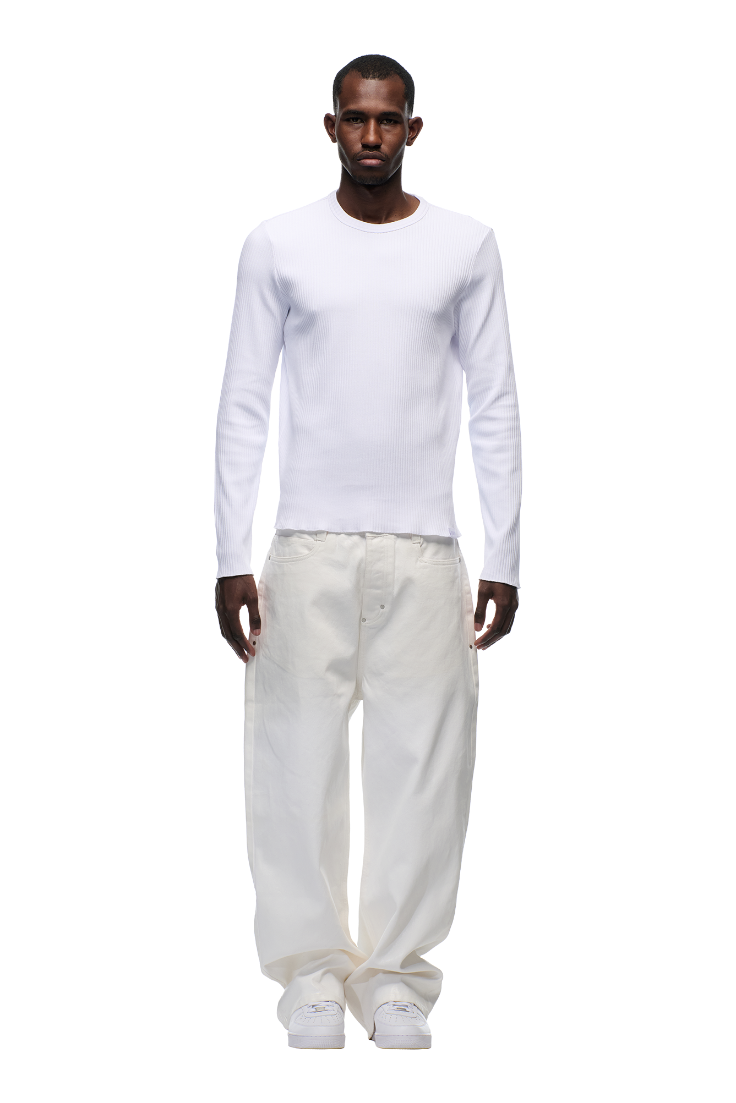 18 Uhr+ Geripptes Langarmshirt Weiß